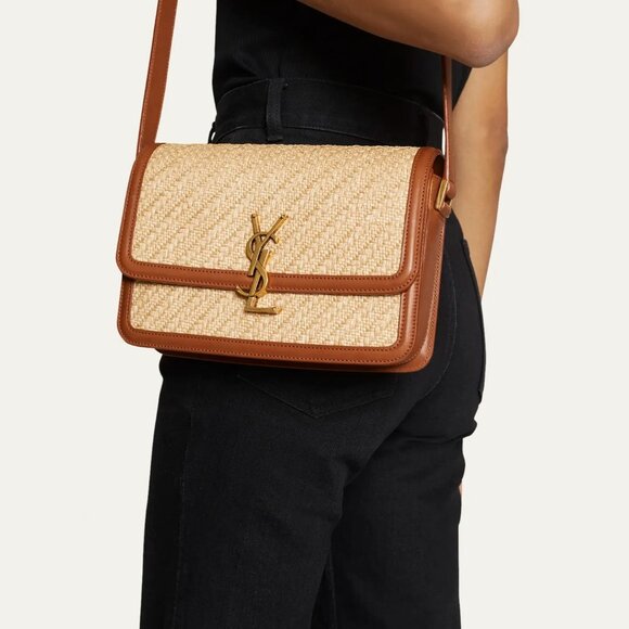 Yves Saint Laurent | Bags | Saint Laurent Medium Ysl Flap Raffia ...